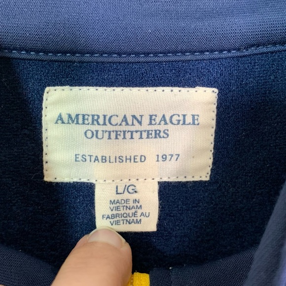 Vintage American Eagle Full Zip Track Jacket Fleece Lined Navy Gold Men’s L - Picture 7 of 8
